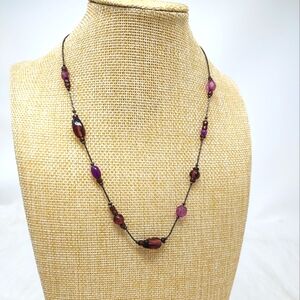 Purple bead and silver tone chain handmade unique necklace